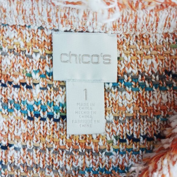 Chico’s Cotton Textured Fringe Open Front Cardigan Boho Size M - Picture 6 of 9